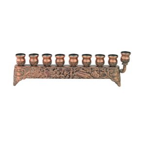 9x29 Centimeter Copper Hanukkah Menorah with Engravings
