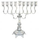 Menorah in Nickel with Curved Branches and Engravings