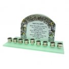 Hanukkah Menorah with Jerusalem and Hanerot Hallalu in Silver and Frosted Glass