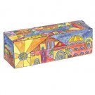 Yair Emanuel Multicolor Compact Travel Menorah with a Scene of Jerusalem in Wood
