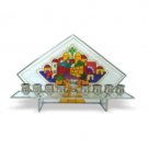 Menorah in Frosted Glass with Hand Painted Scene