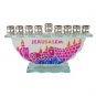 14 Centimeter Glass Hanukkah Menorah with Scene of Jerusalem