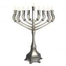 Menorah with Engravings of Small Squares on the Base in Pewter