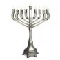 Menorah with Engravings of Small Squares on the Base in Pewter