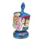 Yair Emanuel Large Wooden Dreidel with Jewish Religious Scenes Design and Stand