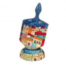 Yair Emanuel Multi-colored Large Wooden Dreidel with Holy City Vistas Design and Stand