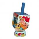 Yair Emanuel Small Wooden Dreidel with Figures and Animals Design and Stand
