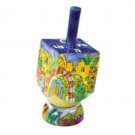 Yair Emanuel Small Wooden Dreidel with Holy City of Jerusalem Design and Stand.