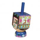 Yair Emanuel Small Wooden Dreidel with the Seven Species of Israel Design and Stand