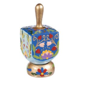 Yair Emanuel Ceramic Hanukkah Dreidel with Flowers in Bloom Design and Stand