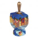 Yair Emanuel Ceramic Hanukkah Dreidel with Jerusalem Vistas Design and Stand