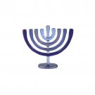 Yair Emanuel Blue Aluminum Hanukkah Menorah with Temple Design