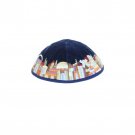 Yair Emanuel Navy Blue Velvet Kippah with Jerusalem motif