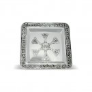 Square Matzah Plate in Silver Metal and Engraved Designs