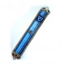 Pewter Mezuzah with Blue Star of David and Floral Design