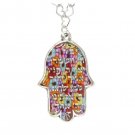 Adina Plastelina Hamsa Necklace with Millefiori Pendant and Shema Blessing