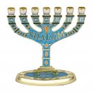 7 Branch Shalom Menorah in Turquoise and Orange