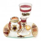 Glass Havdalah Set with Pomegranates, Vines and Metal Plaques