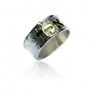 Sterling Silver Alef-Lamed-Dalet Kabbalah Ring with 14K Gold Letters