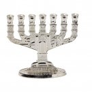 7 Branch Menorah in Antique Silver with Jerusalem Gate