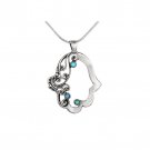 Sterling Silver Hamsa Pendant with Small Gemstones and Scrolling Lines