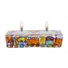 Rectangular Glass Shabbat Candle Holder for Two Candles with Bright Jerusalem Scene