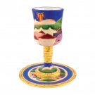 Ceramic Kiddush Cup with Detailed Jerusalem and Matching Plate
