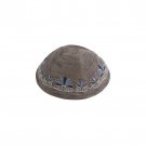 Yair Emanuel Kippah in Gray with Date-Palm Blue Embbroidery