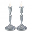 27 Centimeter Pewter Candlestick Set with Jerusalem and Diamonds