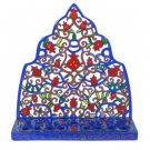 Yair Emanuel Moroccan Style Painted Metal Menorah with Pomegranates & Filigrees