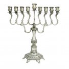 Pewter Hanukkah Menorah with Branched Design and Scrolling Lines