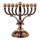 24K Gold Plated Hanukkah Menorah Brown and Emerald Colored Crystals