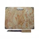 Stone and Metal Challah Board with Plaque, Knife and Floral Pattern