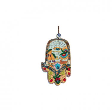 Yair Emanuel Painted Hamsa with Eye Design in Wood - Large