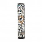 Modern Cylindrical Mezuzah Case with Tan Background and Silver Jerusalem Panorama for 10cm Scroll