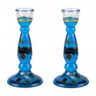 Pomegranate Pattern Painted Round Glass Column Shabbat Candlesticks