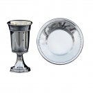 Silver Dipped Squared Kiddush Cup and Saucer Set – Raised Circle