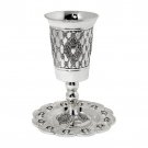 Sterling Silver Plated Kiddush Cup with Diamond Shapes and Flowers