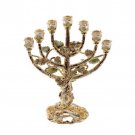 24k Gold Plated 7 Branch Menorah with Ivory Flowers and Amber Crystals