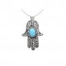 Sterling Silver Hamsa Pendant with Opal and Filigree Lines