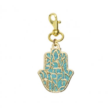 Turquoise Adina Plastelina Hamsa Keychain with Shema Text
