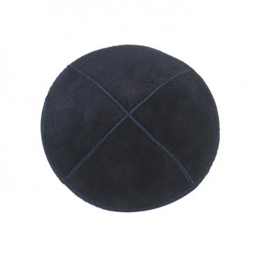 Navy Blue Suede Kippah with Four Sections and Traditional Design