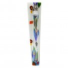 Stained Glass Mezuzah with Flowers, Hamsa, Silver Stripe and Shin