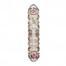 White Polyresin Mezuzah with Floral Pattern, Diamonds and Shin