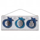 Glass Hanging Blessing for the Home Plaque with Blue Pomegranates