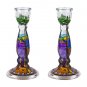 Jerusalem Painted Round Glass Column Shabbat Candlesticks in Bright Colors