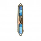 Pewter and Stone Mezuzah with Six Blue Glass Tiles and Shin