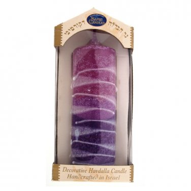 Safed Candles Pillar Havdalah Candle with Purple Sections and White Lines