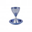 Yair Emanuel Blue and Silver Aluminum Kiddush Cup with Matching Saucer
