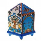 Blue and White Tzedakah Box with Menorah and Tree of Life